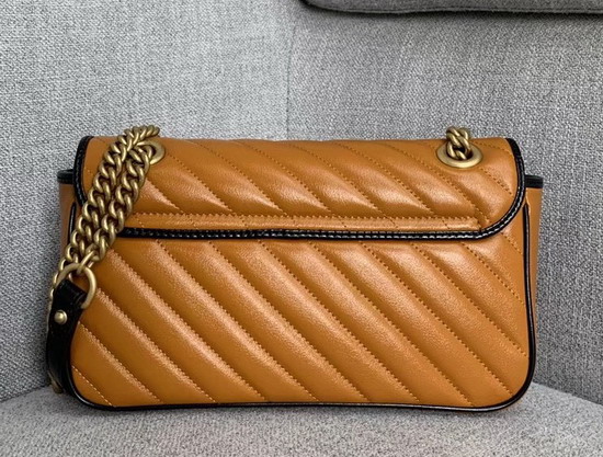 Gucci GG Marmont Small Shoulder Bag Cognac Diagonal Metalasse Leather with a Vintage Effect 443497