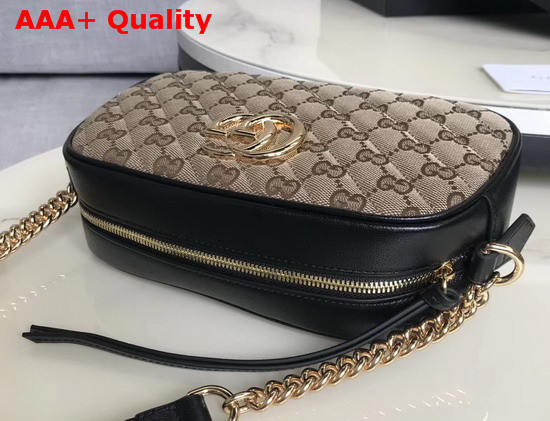 Gucci GG Marmont Small Shoulder Bag Original GG Canvas Black Leather 447632 Replica