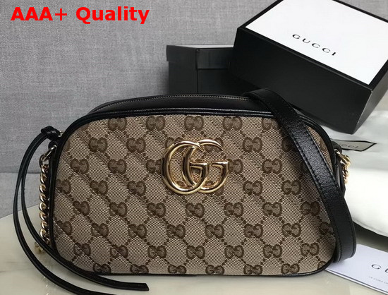 Gucci GG Marmont Small Shoulder Bag Original GG Canvas Black Leather 447632 Replica