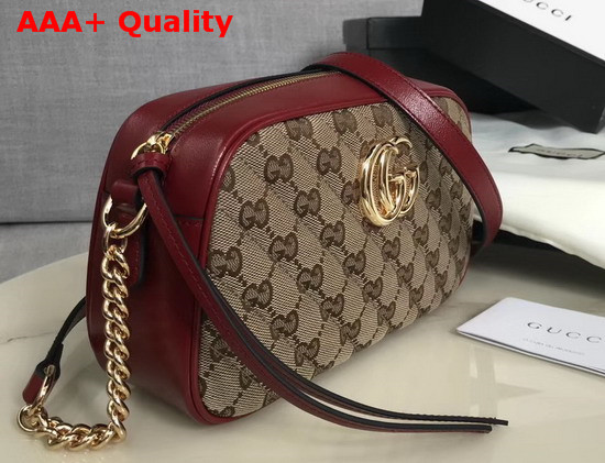 Gucci GG Marmont Small Shoulder Bag Original GG Canvas Red Leather 447632 Replica