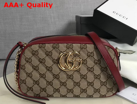 Gucci GG Marmont Small Shoulder Bag Original GG Canvas Red Leather 447632 Replica