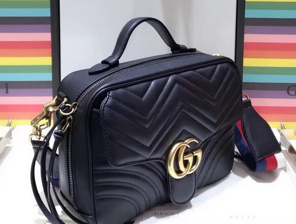 Gucci GG Marmont Small Shoulder Bag in Black Matelasse Chevron Leather with a Heart