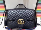 Gucci GG Marmont Small Shoulder Bag in Black Matelasse Chevron Leather with a Heart