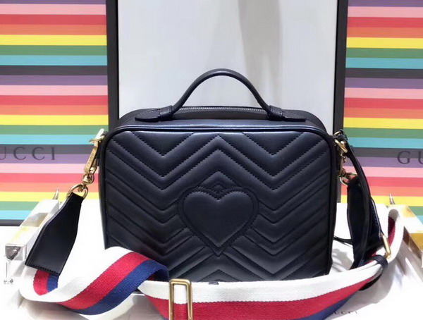 Gucci GG Marmont Small Shoulder Bag in Black Matelasse Chevron Leather with a Heart