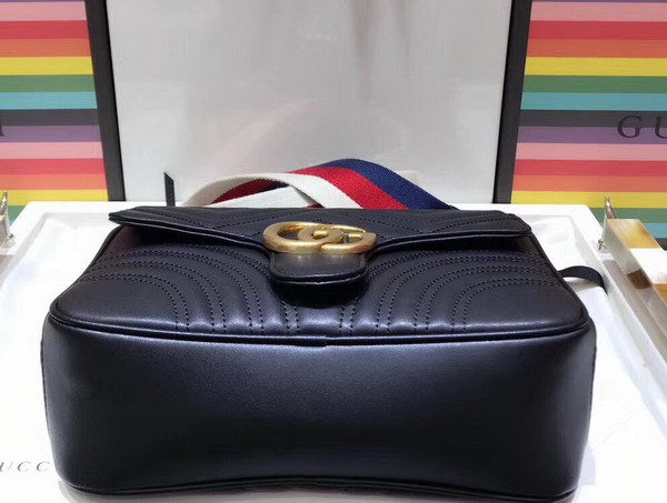 Gucci GG Marmont Small Shoulder Bag in Black Matelasse Chevron Leather with a Heart