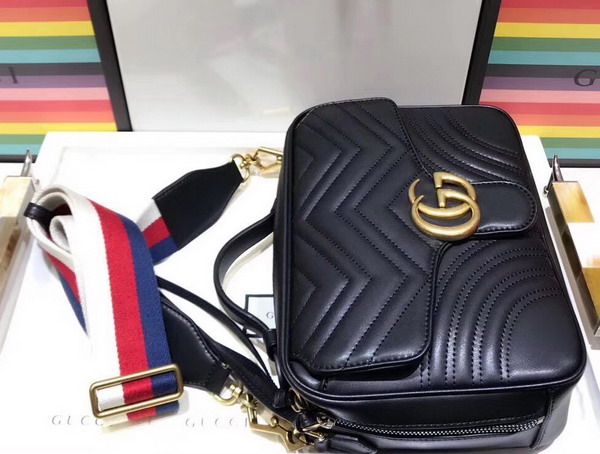 Gucci GG Marmont Small Shoulder Bag in Black Matelasse Chevron Leather with a Heart