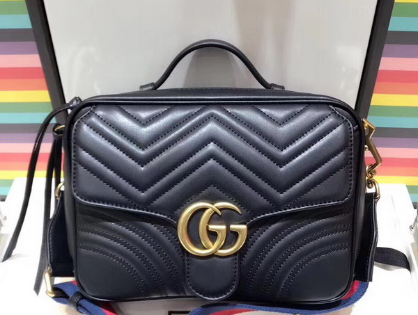 Gucci GG Marmont Small Shoulder Bag in Black Matelasse Chevron Leather with a Heart