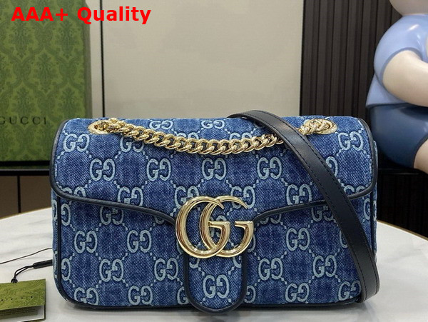 Gucci GG Marmont Small Shoulder Bag in Blue GG Denim 443497 Replica