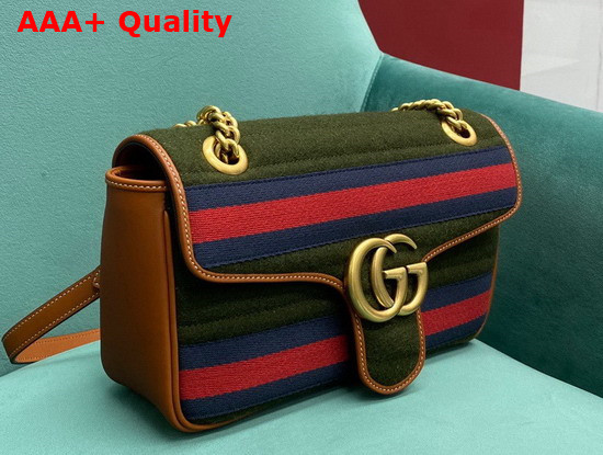 Gucci GG Marmont Small Shoulder Bag in Dark Green Wool Fabric 443497 Replica