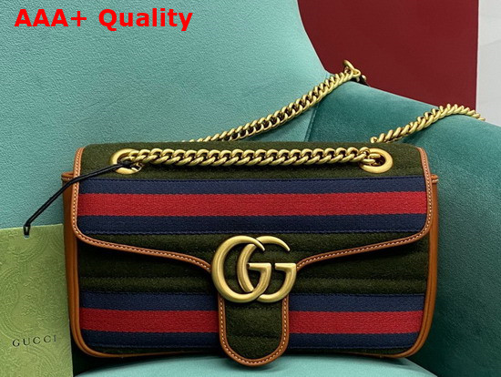 Gucci GG Marmont Small Shoulder Bag in Dark Green Wool Fabric 443497 Replica