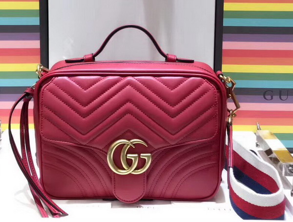 Gucci GG Marmont Small Shoulder Bag in Hibiscus Red Matelasse Chevron Leather with a Heart