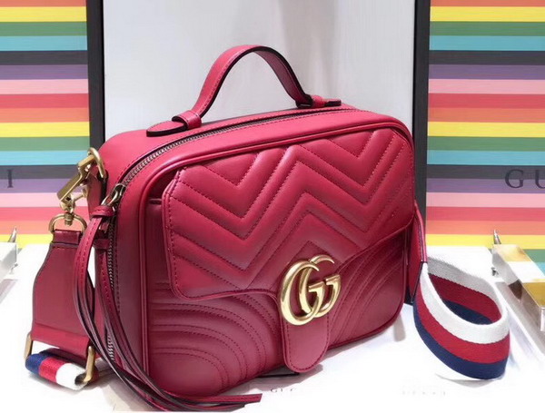 Gucci GG Marmont Small Shoulder Bag in Hibiscus Red Matelasse Chevron Leather with a Heart