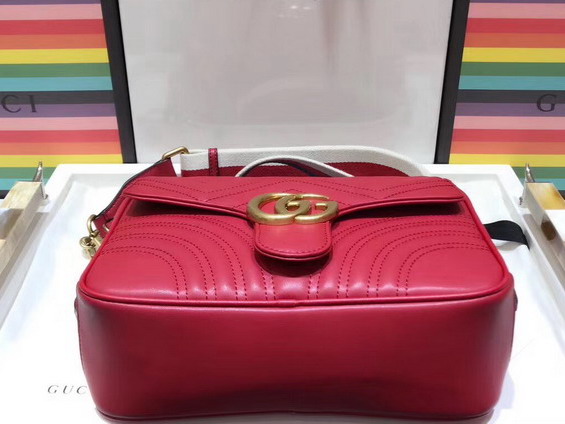 Gucci GG Marmont Small Shoulder Bag in Hibiscus Red Matelasse Chevron Leather with a Heart