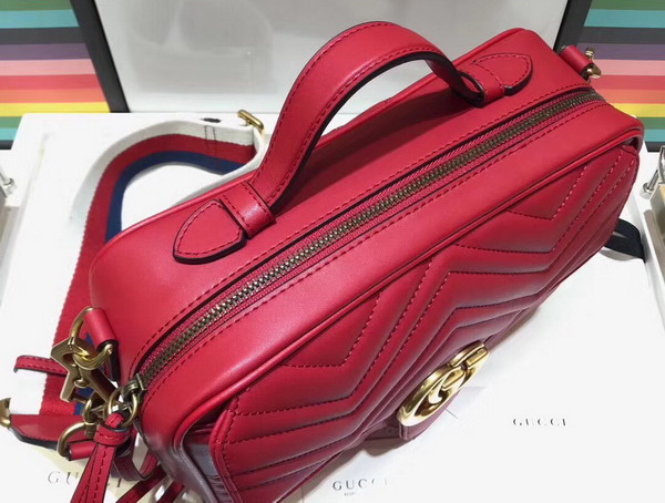 Gucci GG Marmont Small Shoulder Bag in Hibiscus Red Matelasse Chevron Leather with a Heart