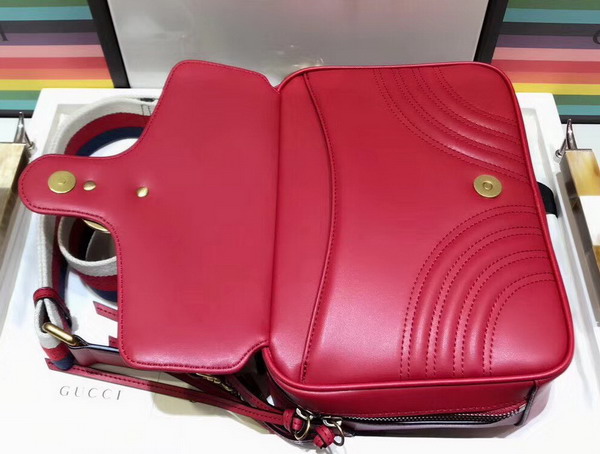 Gucci GG Marmont Small Shoulder Bag in Hibiscus Red Matelasse Chevron Leather with a Heart