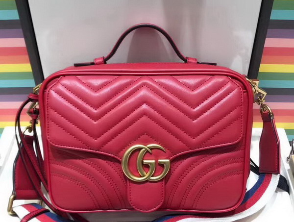 Gucci GG Marmont Small Shoulder Bag in Hibiscus Red Matelasse Chevron Leather with a Heart