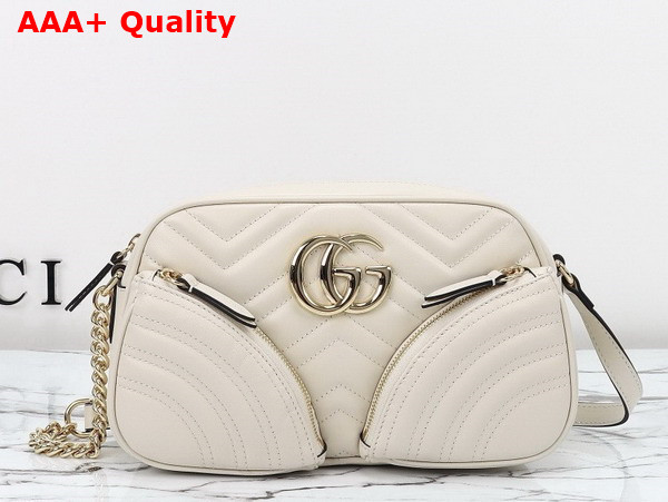 Gucci GG Marmont Small Shoulder Bag in Ivory Matelasse Chevron Leather 798715 Replica