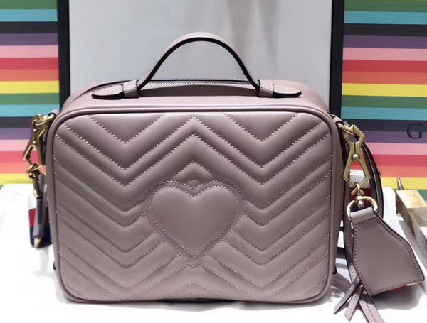 Gucci GG Marmont Small Shoulder Bag in Light Pink Matelasse Chevron Leather with a Heart