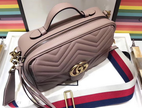 Gucci GG Marmont Small Shoulder Bag in Light Pink Matelasse Chevron Leather with a Heart