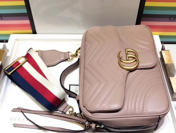 Gucci GG Marmont Small Shoulder Bag in Light Pink Matelasse Chevron Leather with a Heart