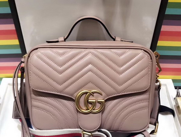 Gucci GG Marmont Small Shoulder Bag in Light Pink Matelasse Chevron Leather with a Heart