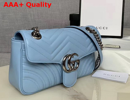 Gucci GG Marmont Small Shoulder Bag in Pastel Blue Leather 443497 Replica