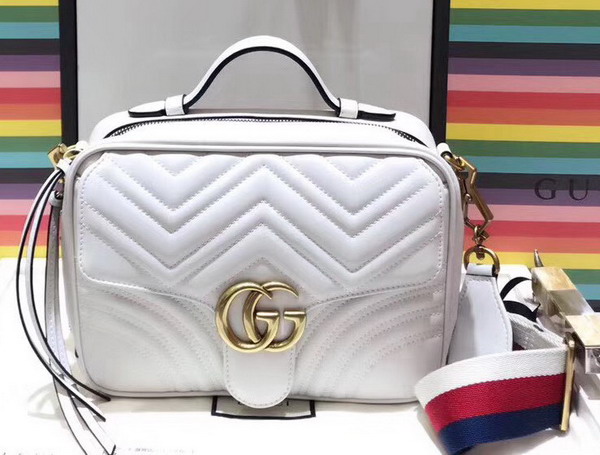 Gucci GG Marmont Small Shoulder Bag in White Matelasse Chevron Leather with a Heart