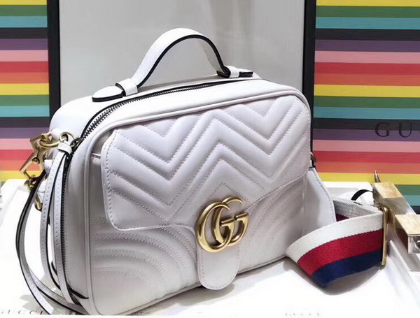 Gucci GG Marmont Small Shoulder Bag in White Matelasse Chevron Leather with a Heart