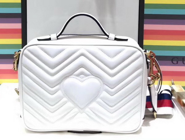 Gucci GG Marmont Small Shoulder Bag in White Matelasse Chevron Leather with a Heart