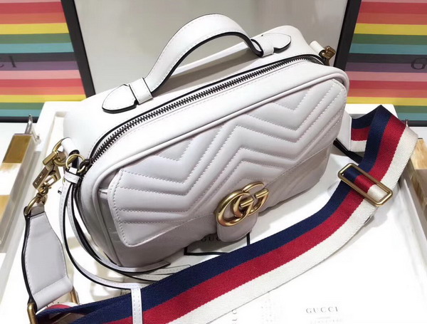 Gucci GG Marmont Small Shoulder Bag in White Matelasse Chevron Leather with a Heart