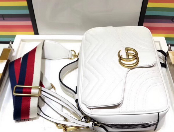 Gucci GG Marmont Small Shoulder Bag in White Matelasse Chevron Leather with a Heart