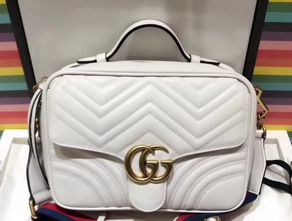 Gucci GG Marmont Small Shoulder Bag in White Matelasse Chevron Leather with a Heart