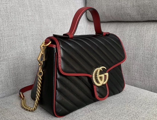 Gucci GG Marmont Small Top Handle Bag in Black Diagonal Metalasse Leather with a Vintage Effect 498110