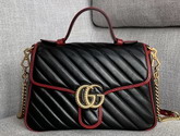 Gucci GG Marmont Small Top Handle Bag in Black Diagonal Metalasse Leather with a Vintage Effect 498110