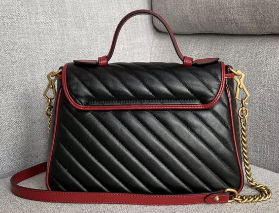 Gucci GG Marmont Small Top Handle Bag in Black Diagonal Metalasse Leather with a Vintage Effect 498110