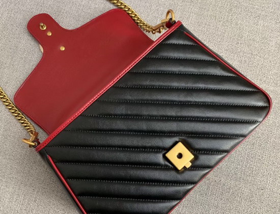 Gucci GG Marmont Small Top Handle Bag in Black Diagonal Metalasse Leather with a Vintage Effect 498110