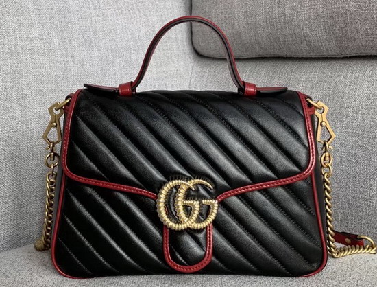 Gucci GG Marmont Small Top Handle Bag in Black Diagonal Metalasse Leather with a Vintage Effect 498110