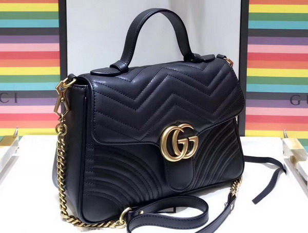 Gucci GG Marmont Small Top Handle Bag in Black Leather