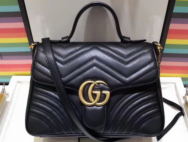 Gucci GG Marmont Small Top Handle Bag in Black Leather