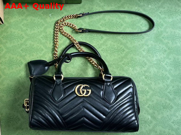 Gucci GG Marmont Small Top Handle Bag in Black Matelasse Chevron Leather 746319 Replica