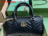 Gucci GG Marmont Small Top Handle Bag in Black Matelasse Chevron Leather 746319 Replica