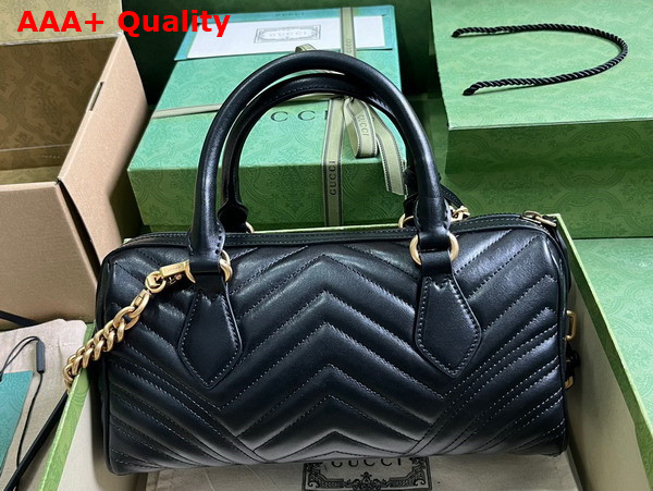 Gucci GG Marmont Small Top Handle Bag in Black Matelasse Chevron Leather 746319 Replica