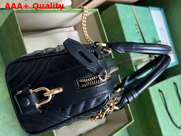 Gucci GG Marmont Small Top Handle Bag in Black Matelasse Chevron Leather 746319 Replica