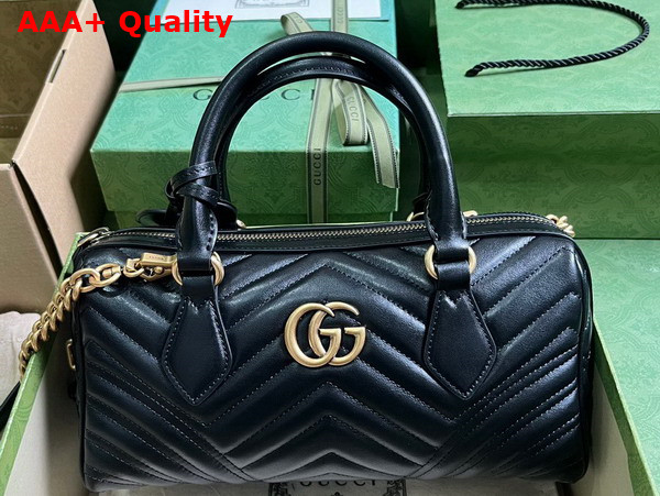 Gucci GG Marmont Small Top Handle Bag in Black Matelasse Chevron Leather 746319 Replica