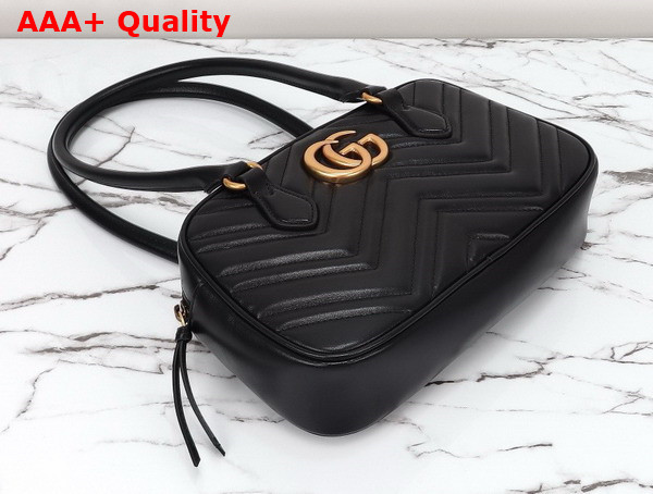 Gucci GG Marmont Small Top Handle Bag in Black Matelasse Chevron Leather 795199 Replica