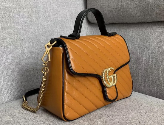 Gucci GG Marmont Small Top Handle Bag in Cognac Diagonal Metalasse Leather with a Vintage Effect 498110