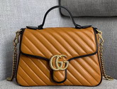 Gucci GG Marmont Small Top Handle Bag in Cognac Diagonal Metalasse Leather with a Vintage Effect 498110