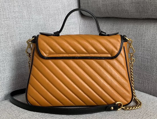 Gucci GG Marmont Small Top Handle Bag in Cognac Diagonal Metalasse Leather with a Vintage Effect 498110