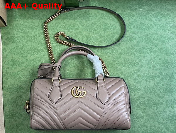 Gucci GG Marmont Small Top Handle Bag in Dusty Pink Matelasse Chevron Leather 746319 Replica