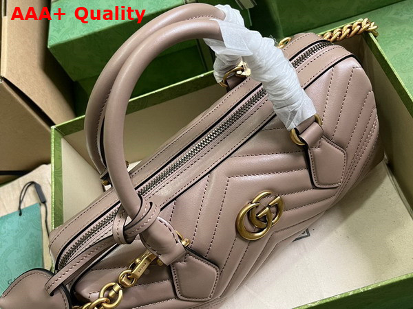 Gucci GG Marmont Small Top Handle Bag in Dusty Pink Matelasse Chevron Leather 746319 Replica